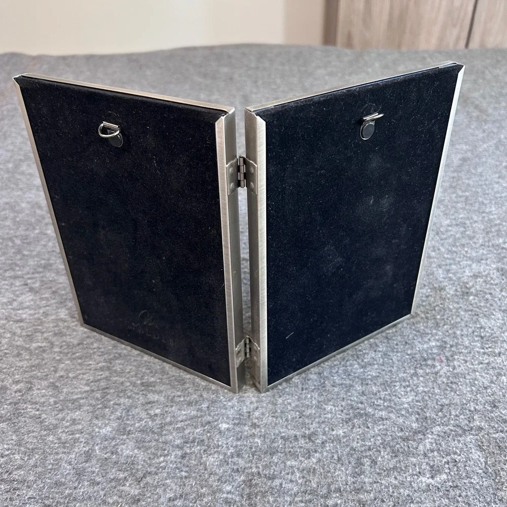 Malden Brushed Silver Metal Double Hinged 5x7 Picture Frame Beveled Tabletop